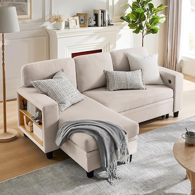 Modern Sleeper Sofa Bed, Couch Bed with Bookshelves & Charging Port