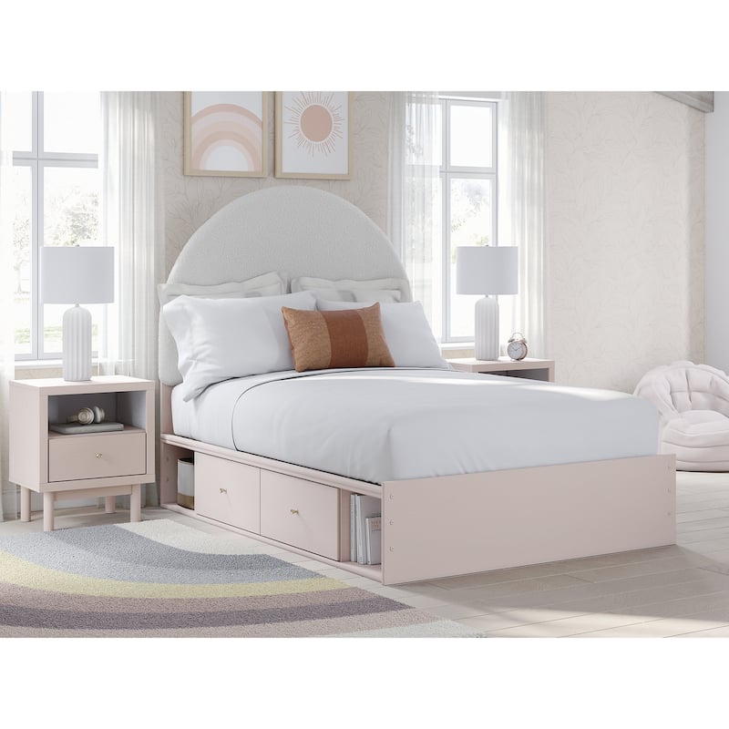 Signature Design by Ashley Wistenpine Pink/Cream Full Upholstered Panel Platform Bed with Storage