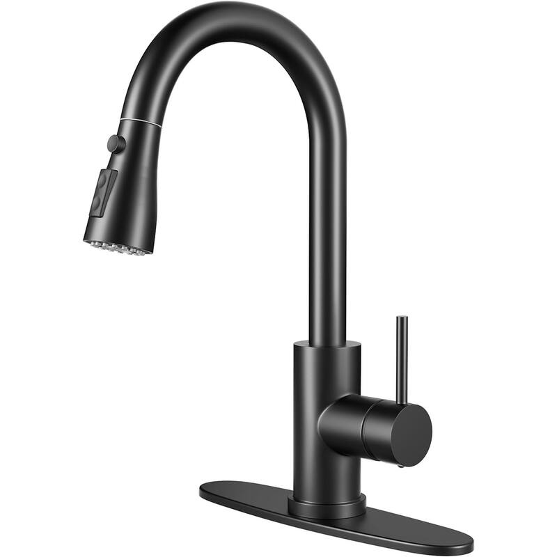 Single Handle High Arc Brushed Nickel Pull Out Kitchen Faucet with Pull Down Sprayer and 10 Inch Deck - Matte Black