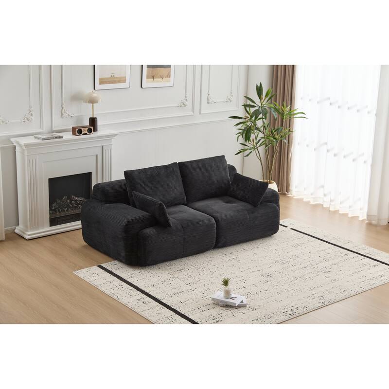Modular Sectional 2-Seater Cloud Couch, Corduroy Upholstered Boneless Sofa, Compressed Sofa with Cushion & Throw Pillows