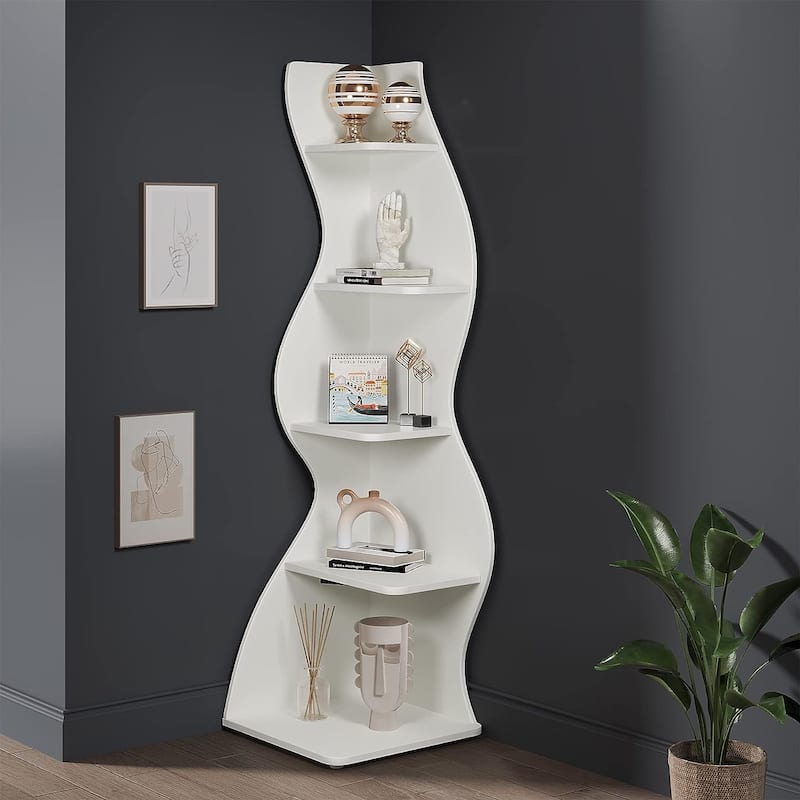 Corner Shelf Bookcase Bookshelf with Unique Shape for Living Room, Home Office