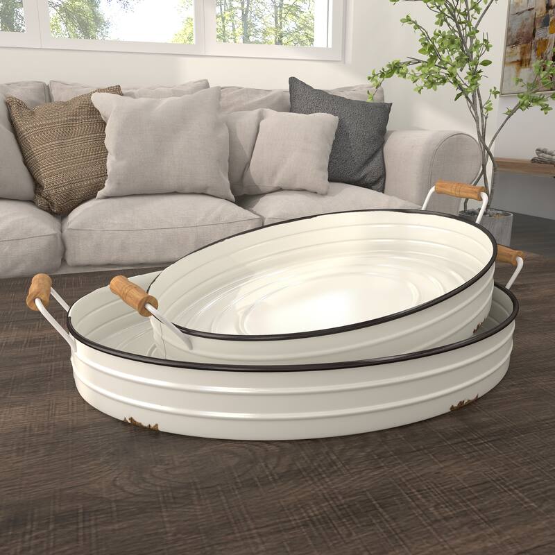 White Iron Farmhouse Tray (Set of 2) - 21 x 15 x 4