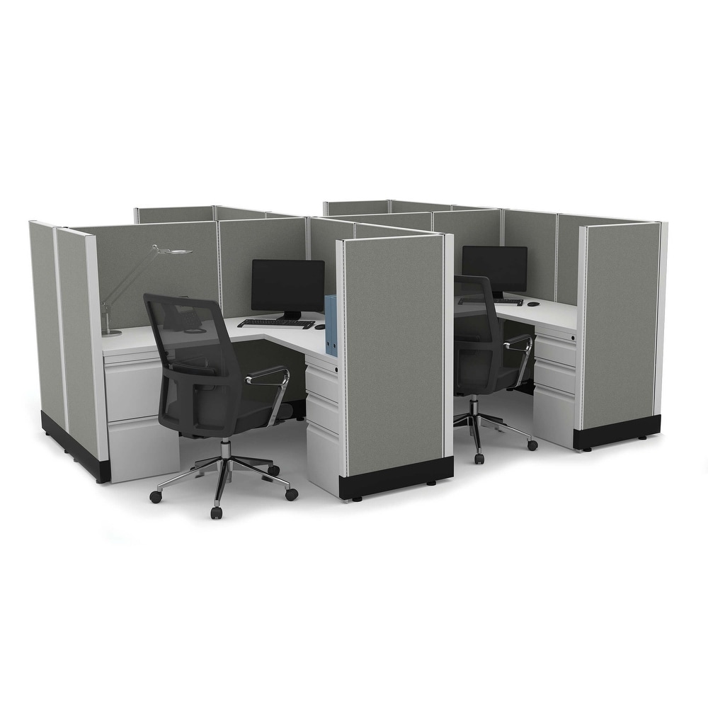Overstock Workstation Desk 53H 4pack Cluster Powered Cubicles (Espresso Desk White Paint - 6x6 - With Assembly)
