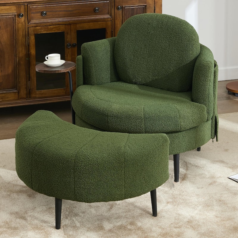 42" Modern Velvet Fabric Accent Chair with Ottoman Set