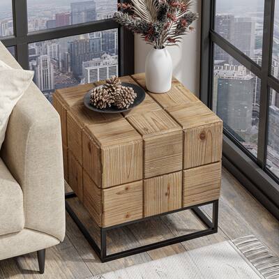 Cozayh Farmhouse 2-Drawer Nightstand Square Solid Wood Bedside Table with Metal Legs for Bedroom Storage