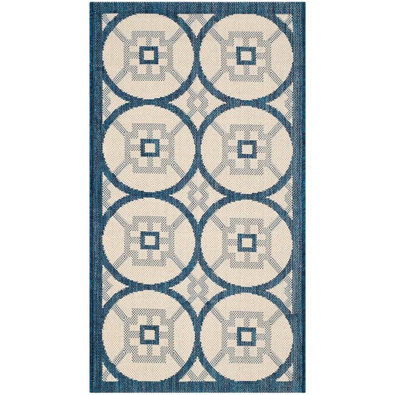 SAFAVIEH Courtyard Gaye Indoor/ Outdoor Waterproof Patio Backyard Rug - 2' x 3'7" - Beige/Navy
