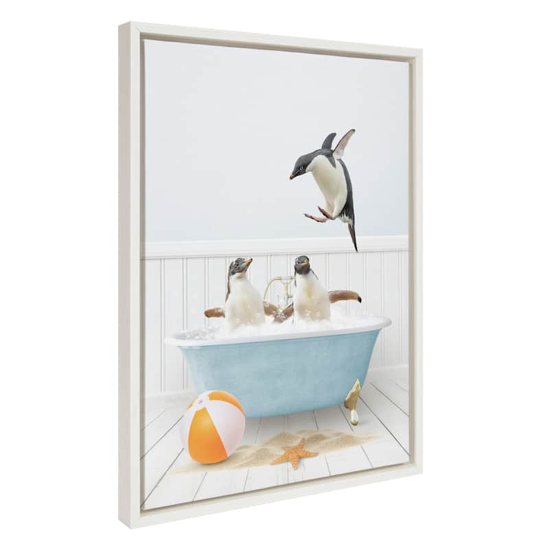Kate and Laurel Sylvie Three Penguins Framed Canvas by Amy Peterson - 18x24 - White