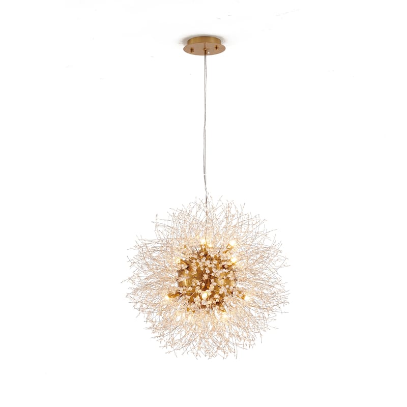 16-Light Brass Stainless Steel Chandelier With Clear Crystal Accents