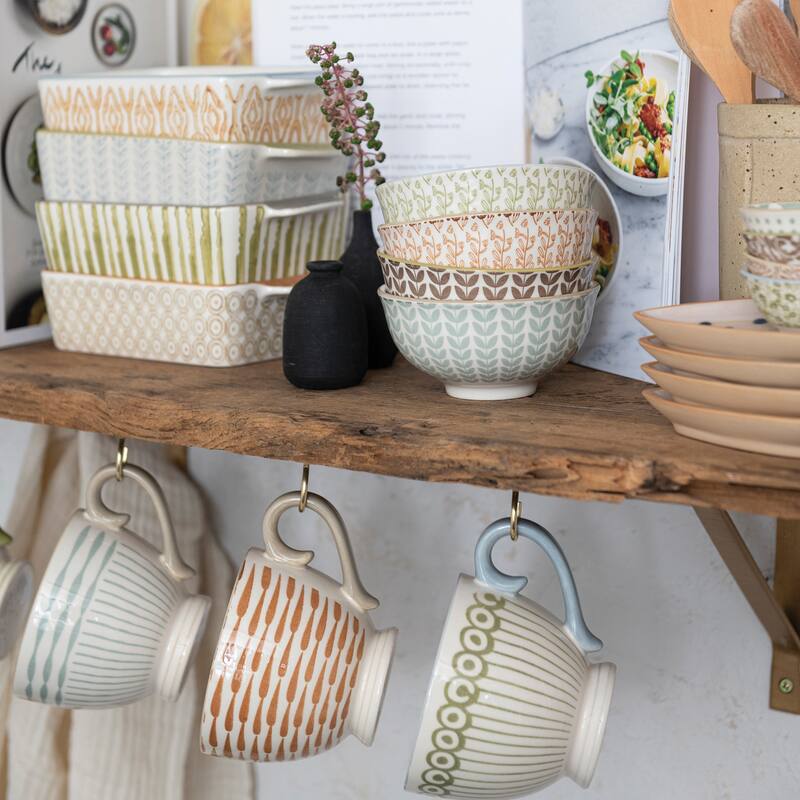 Stoneware Bowls with Painted Patterns - 4.6"L x 4.6"W x 2.3"H