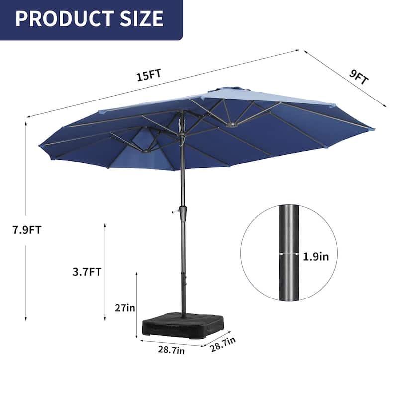 Ainfox 13FT/15FT Patio Umbrella Large Outdoor Umbrella with Base