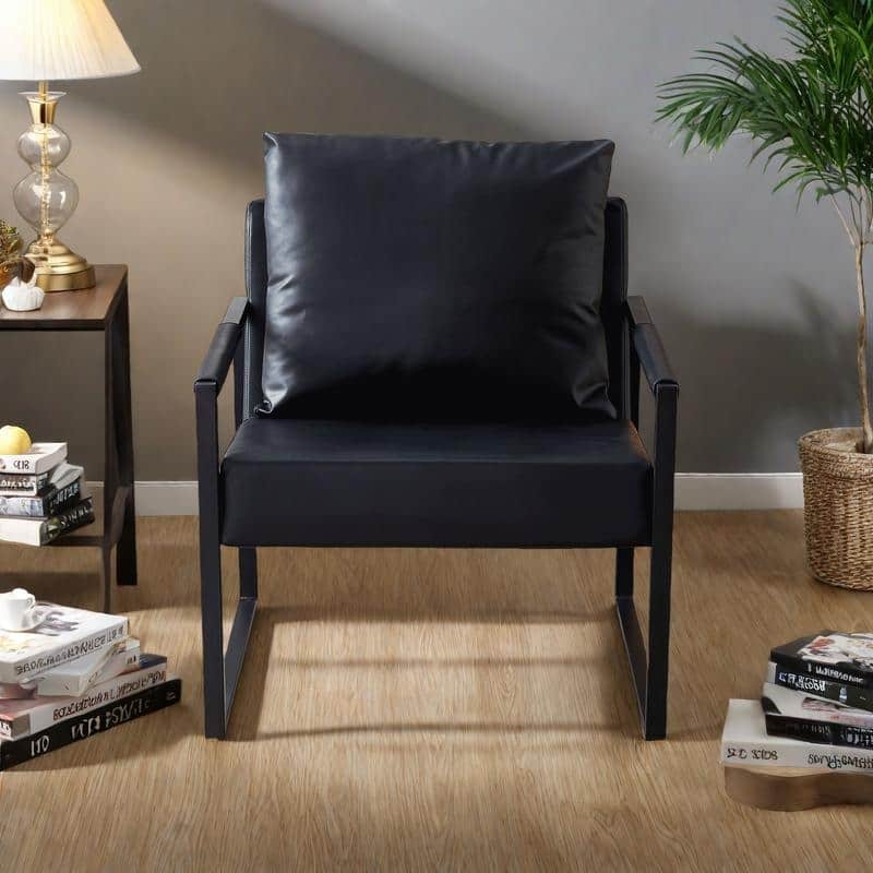 PU Leather Accent Chair with Metal Frame and Modern Industrial Style (27"W x 29.7"D x 29.6"H)