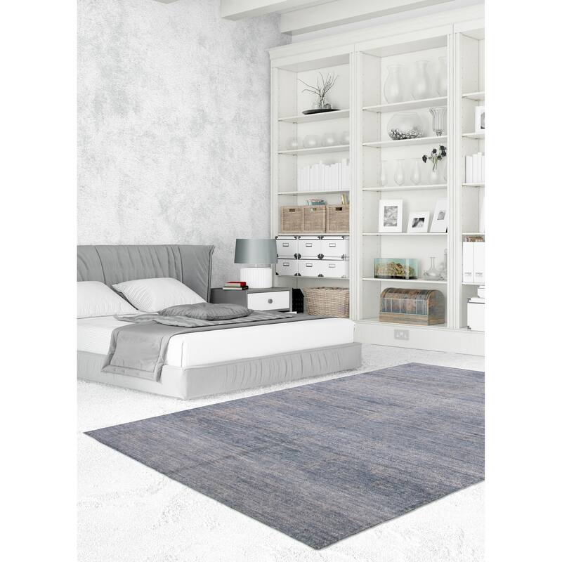 ECARPETGALLERY Hand-knotted Loreto Blue Silk Rug - 5'11 x 8'10