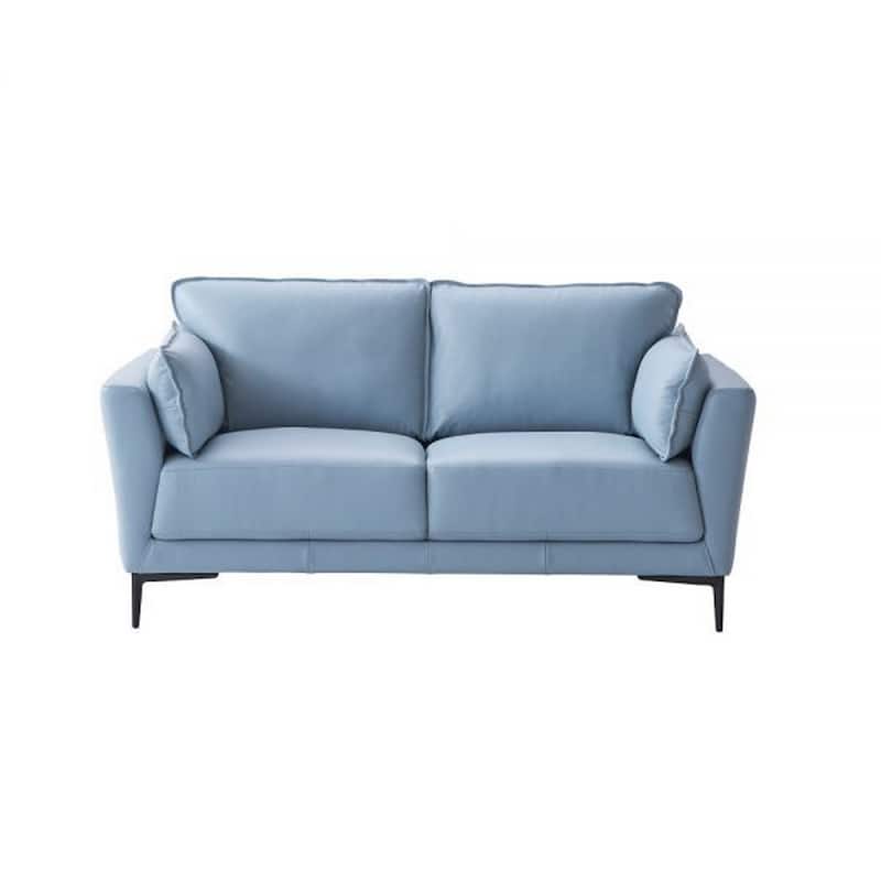 Miles 68 Inch Loveseat with Padded Armrest, Genuine Leather, Blue and Black