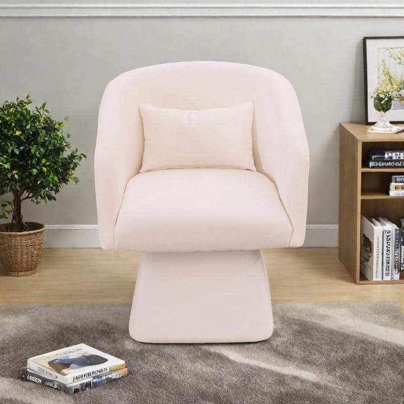 Chenille Swivel Lounge Chair with Ergonomic Design - Beige