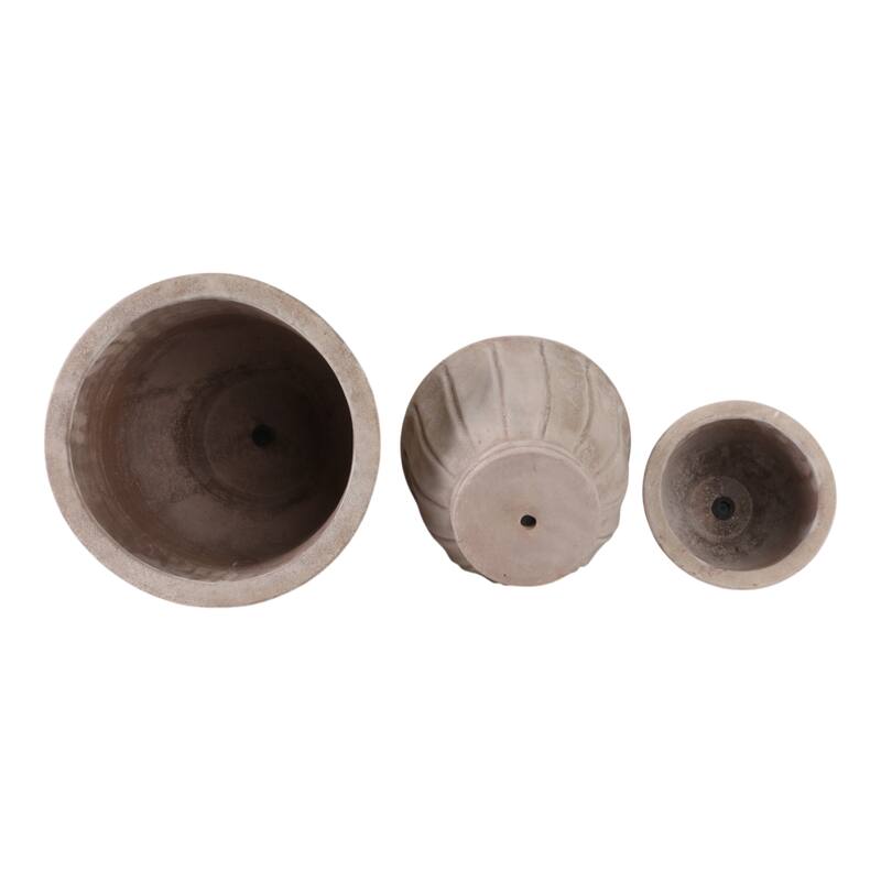 Fluted Ceramic Flower Pots and Planters - Set of 3, 15", 12", 9" - 15.0"