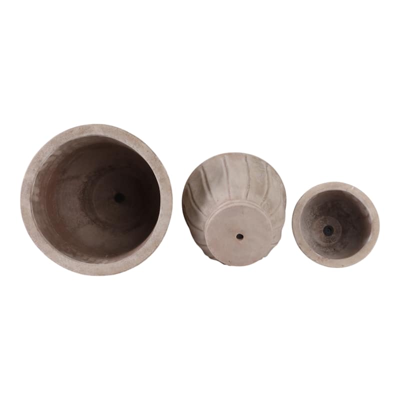 Pottery Clay Planters with Petal Ribbed Detailing (Set of 3) - 15" x 15" x 13"