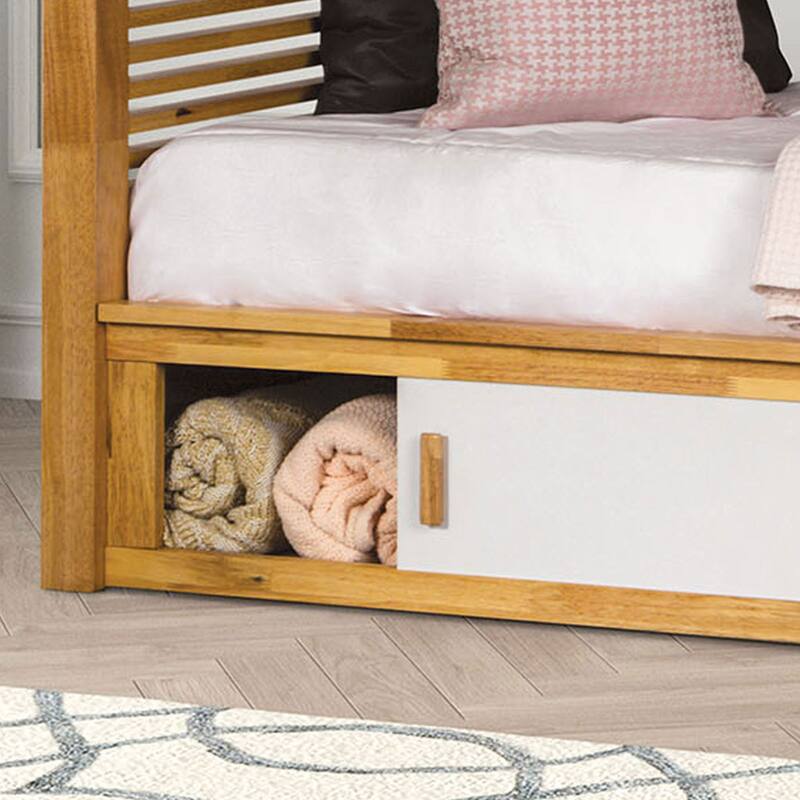 Furniture of America Ogden Oak Solid Wood Twin Over Twin Bunk Bed with Attached Ladder
