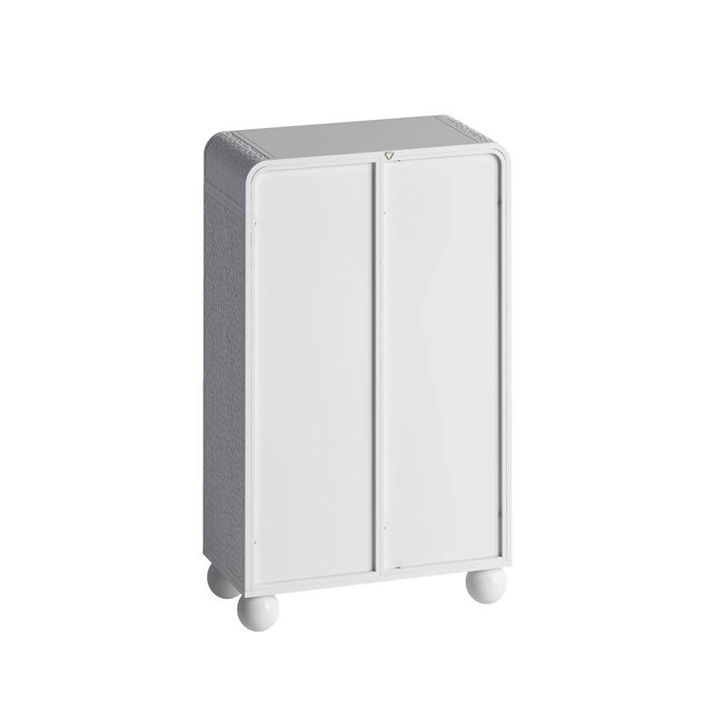 White Iron and Glass Modern Storage Cabinet with Shelves and Cupboard - 27.56” x 13.78” x 45.28”