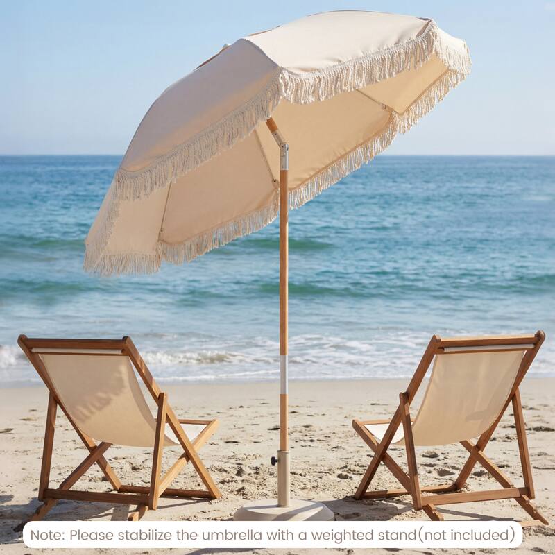 Gymax 6 FT Patio Umbrella w/ Fringe Push Button Tilt 8 Sturdy Ribs