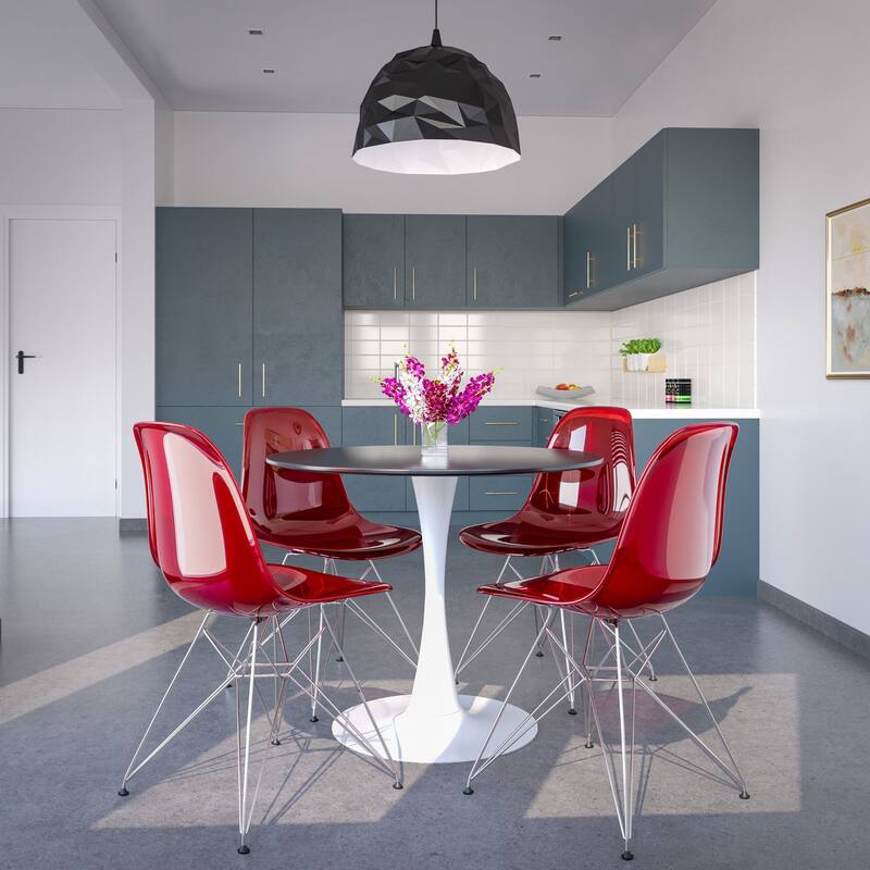 5-Piece Dining Set 35" Round Dining Table with 4 ABS Plastic Side Chair