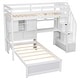 preview thumbnail 27 of 32, Twin over Twin Bunk Bed with Built-in Desk and Storage Staircase, L-Shaped Bunk Bedframe with Storage Compartments and Shelves