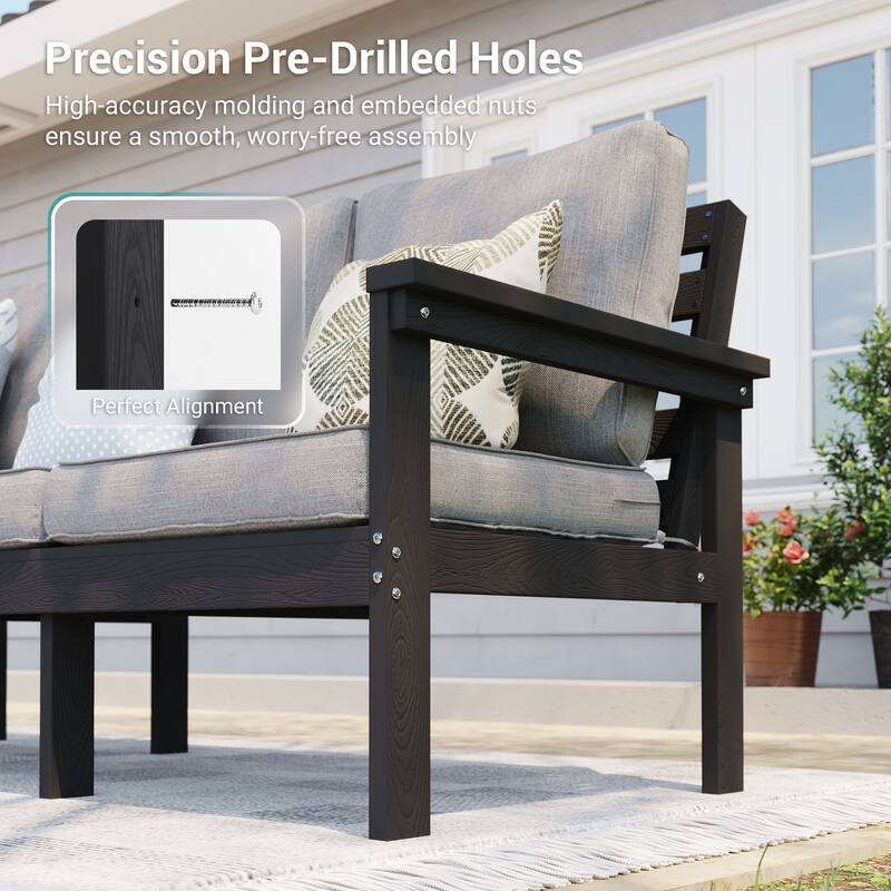 HIPS Outdoor Sofa Set with 3.9 Inch Cushions & Ottoman (Set of 5)