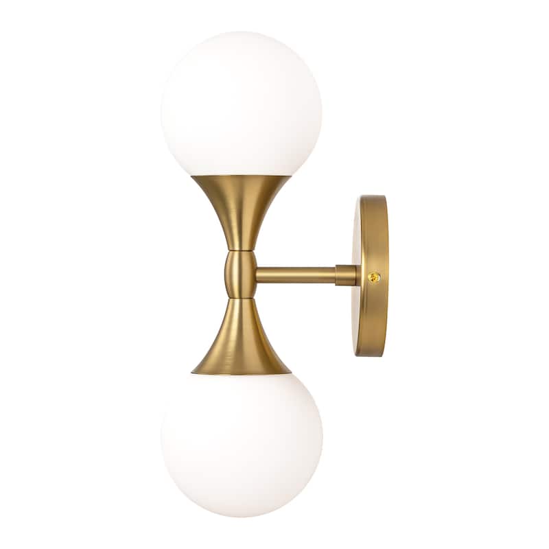 Coridon Frosted White Opal Globe Gold 2-Light Wall Sconce