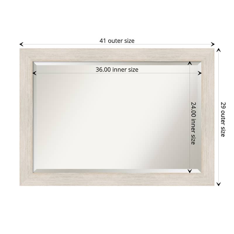 Beveled Wood Bathroom Wall Mirror - Hardwood Whitewash Frame - Hardwood White Wash - Outer Size: 41 x 29 in