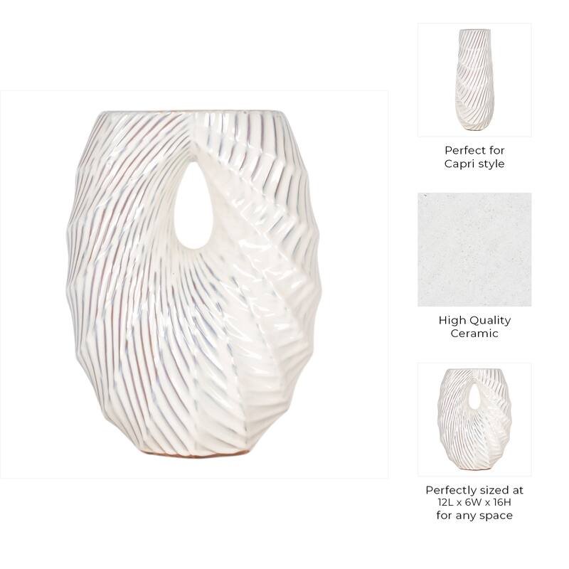 Ceramic Decorative Vase with Coastal Shell and Wavy Textured Design