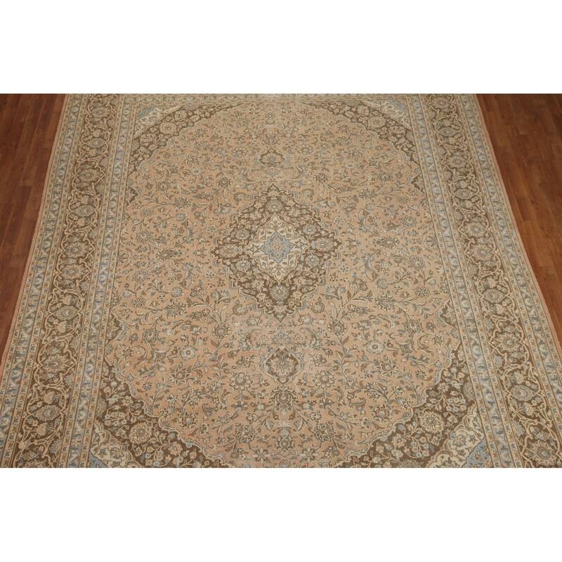 Hand Knotted Oriental 100% Wool Carpet Traditional Floral Peach Mashad Area Rug - 12' 3'' X 9' 7''