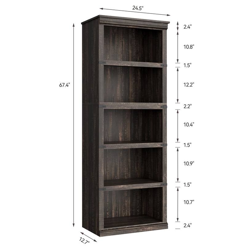 5 Tier Bookcase, Freestanding Wooden Bookshelf Storage Organizer Display Shelf
