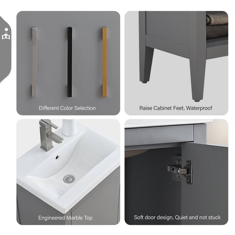 Vanity Art 20" or 24" or 30" Single Sink Bathroom Vanity Cabinet with Ceramic Top