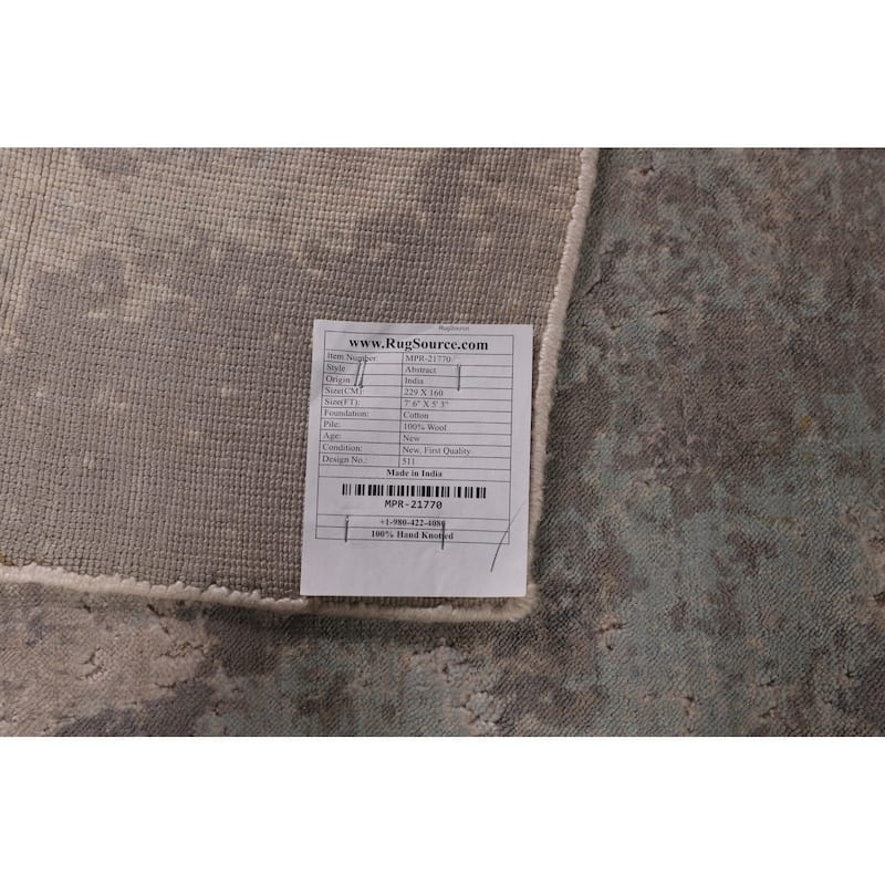 Abstract Modern Area Rug Hand-Knotted Grey Wool Carpet - 5'3"x 7'6"