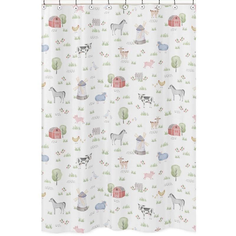 Farm Animals Collection Bathroom Fabric Bath Shower Curtain - Watercolor Farmhouse Horse Cow Sheep Pig