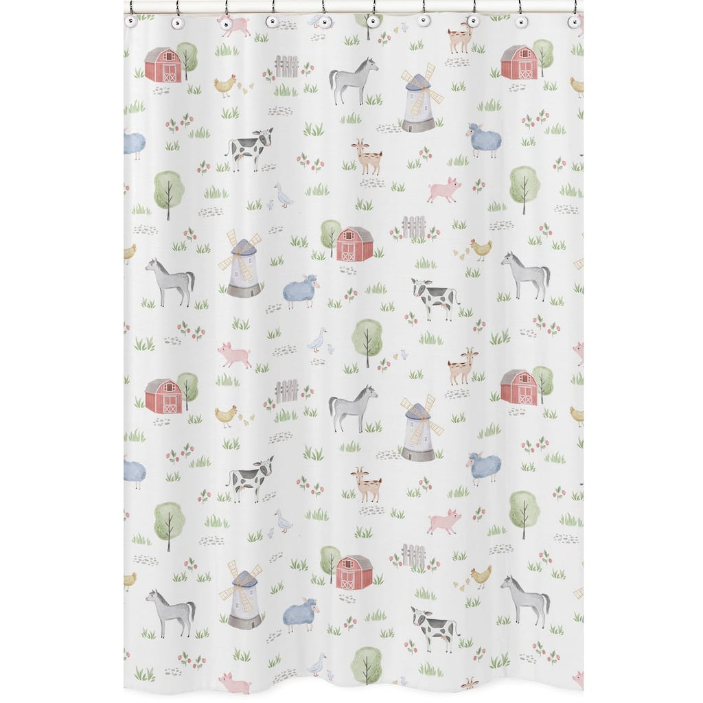 Farm Animals Collection Bathroom Fabric Bath Shower Curtain - Watercolor Farmhouse Horse Cow Sheep Pig
