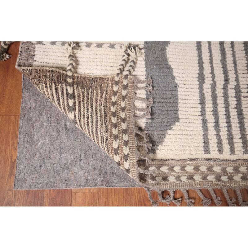 Striped Moroccan Oriental Area Rug Hand-Knotted Wool Carpet - 7'11"x 10'8"