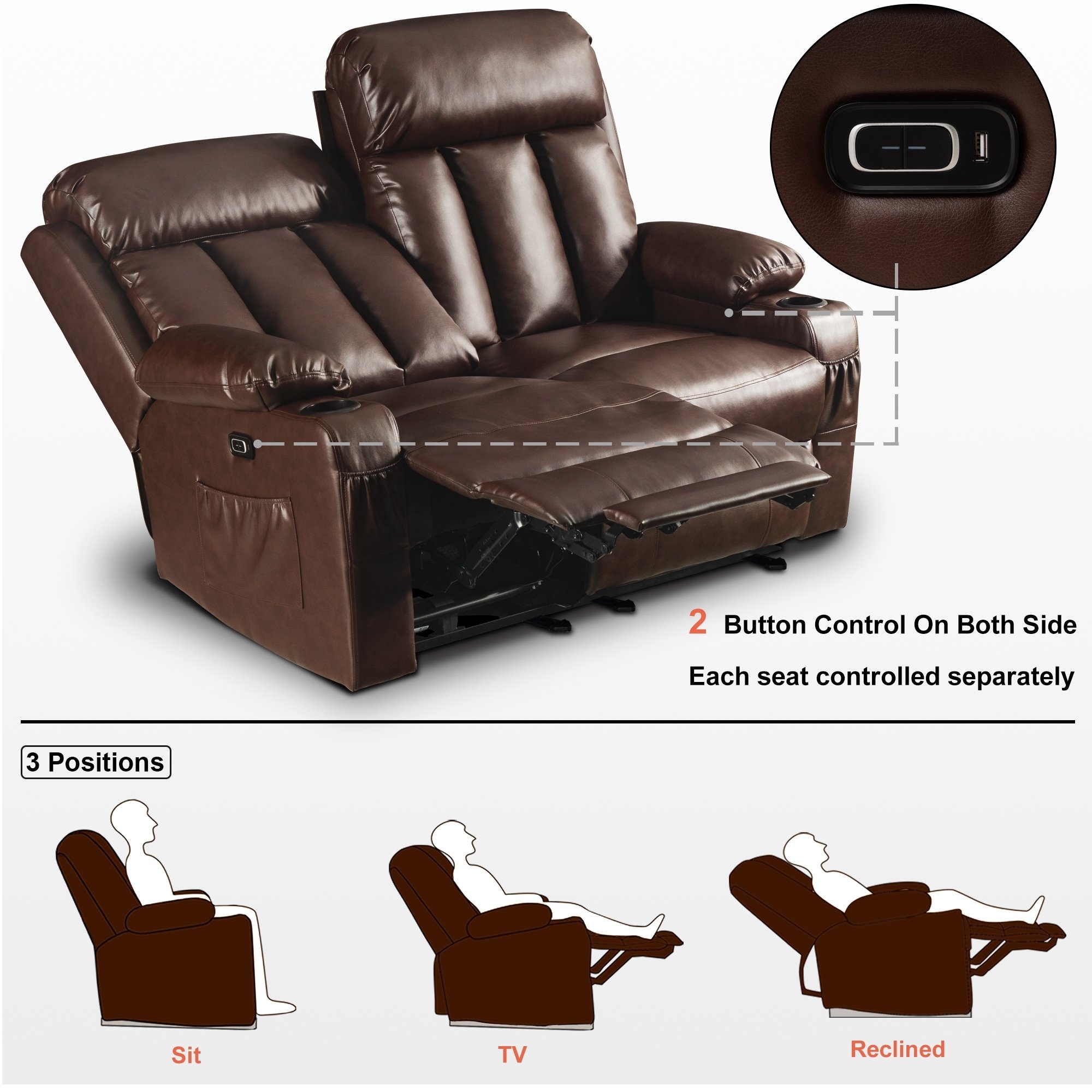 Loveseat recliners with new arrivals heat and massage