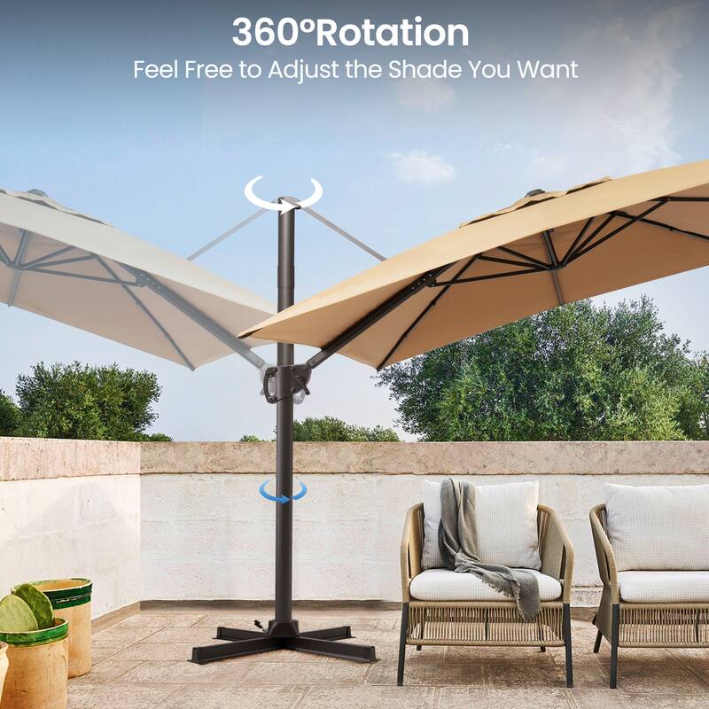 Pellebant 9 FT x 12 FT Outdoor Patio Cantilever Umbrella with Base Stand