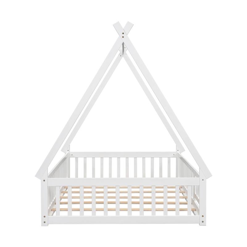 Full Tent-shaped Floor Bed, with Guardrails, Slats, Door