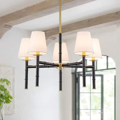 5-Light Classic French Tapered Linen Shade Chandelier - 28in