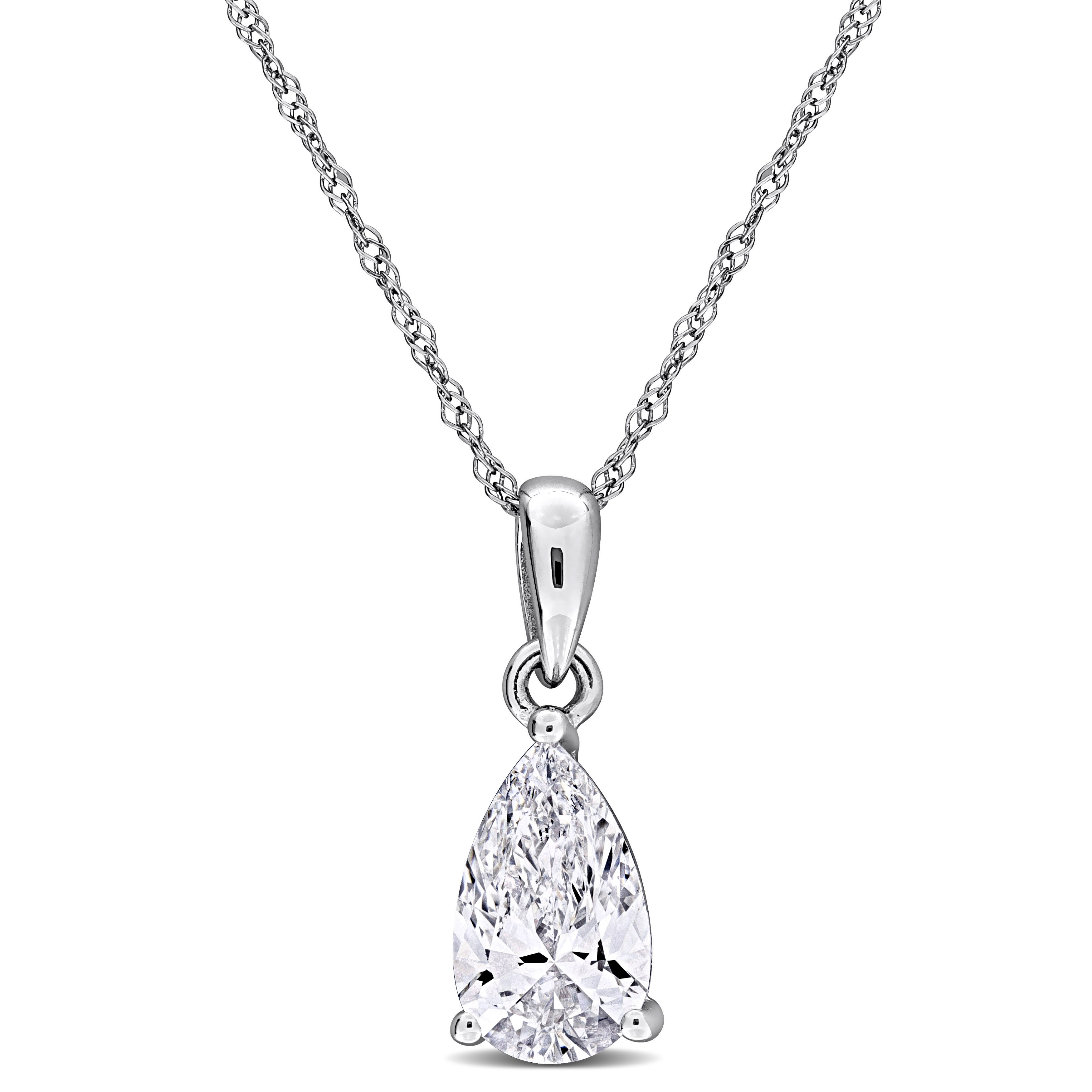 Miadora 1ct TW Pear-Shaped Lab-Grown Diamond Pendant Chain 10k White Gold