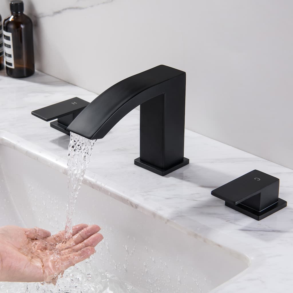 Waterfall Bathroom Faucet for Sink 3 Hole Widespread with 2-Handle in Gold / Black