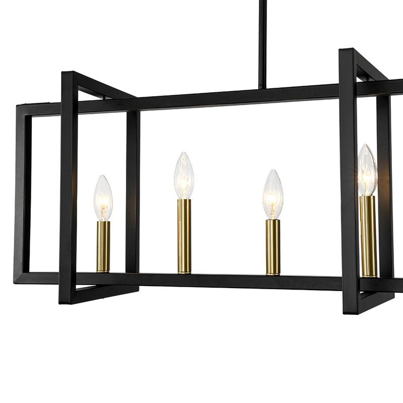 Industrial Geometric 7-Light Rectangular linear Iron Island Chandelier