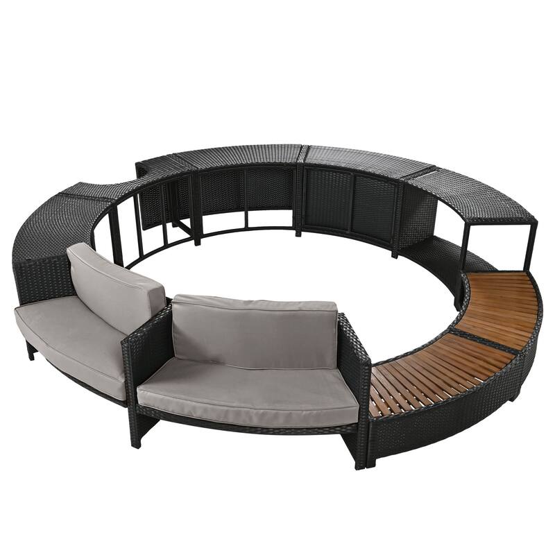 Outdoor Rattan Spa Frame Conversation Sofa Set with Storage & Bench