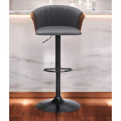 Gray and Black Faux Leather with Metal Swivel Adjustable Height Bar Chair
