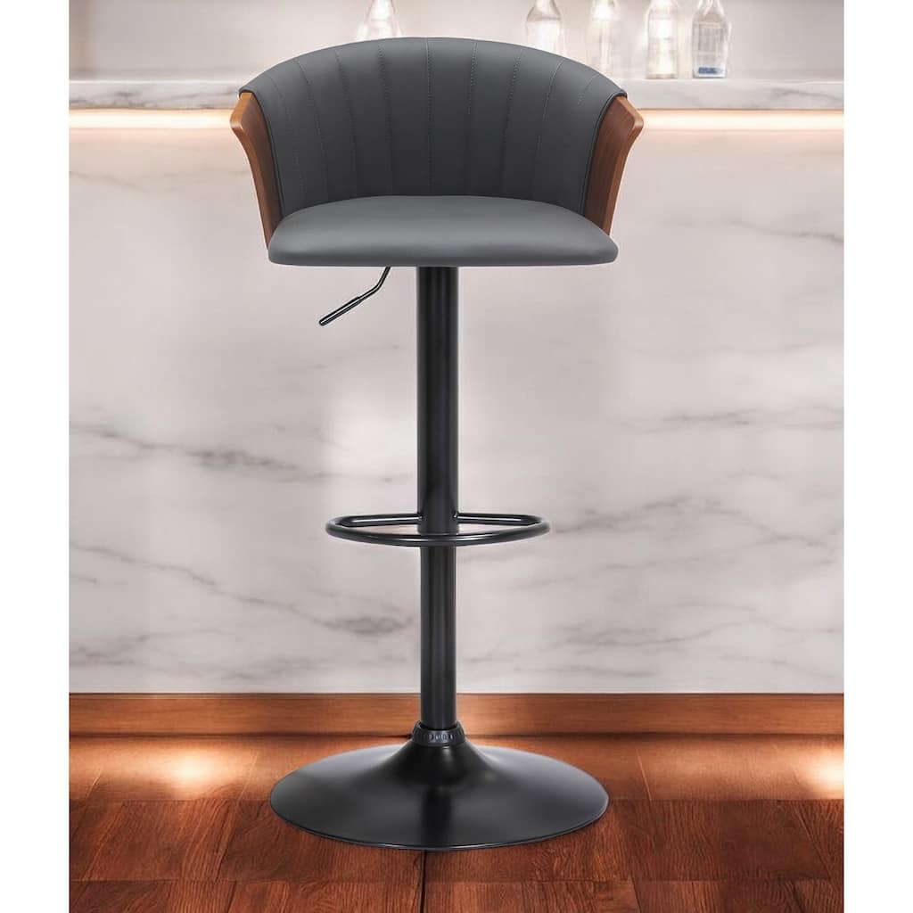 Gray and Black Faux Leather with Metal Swivel Adjustable Height Bar Chair