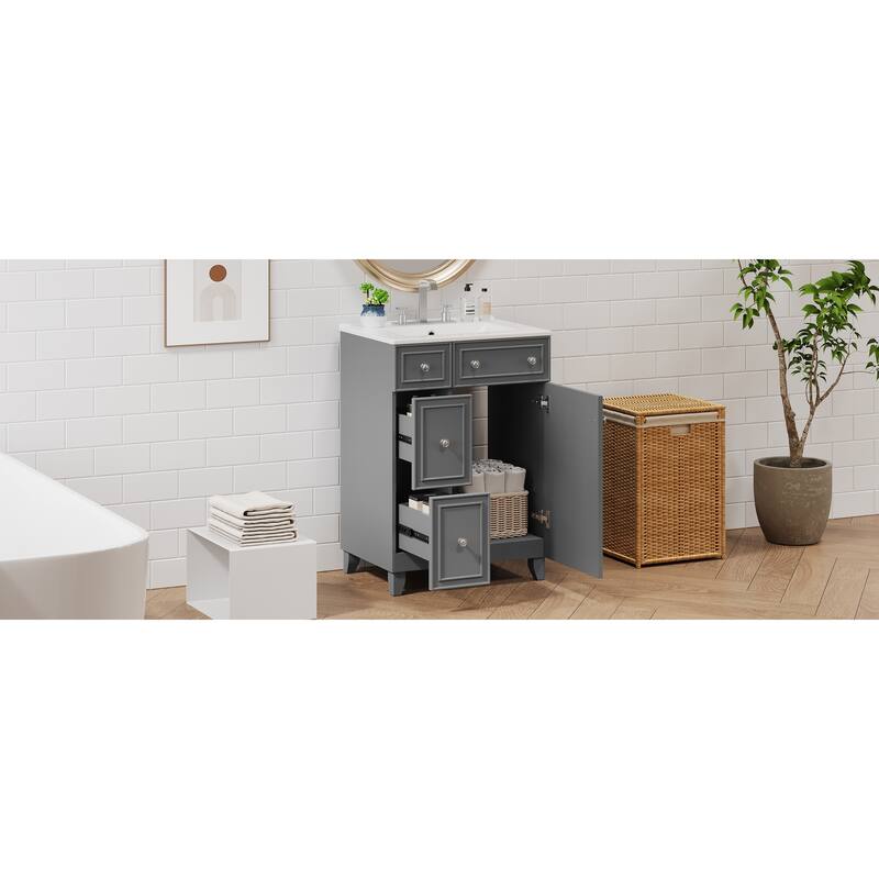 24" Gray Bathroom Vanity Cabinet with Ceramic Sink