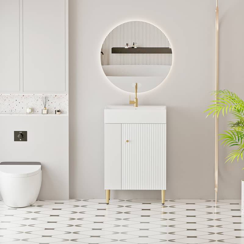 Open-shelving Bathroom Vanity with Ceramic Sink and Soft-Closing Door, Cloakroom Open Shelf Storage Cabinet on the Left Side