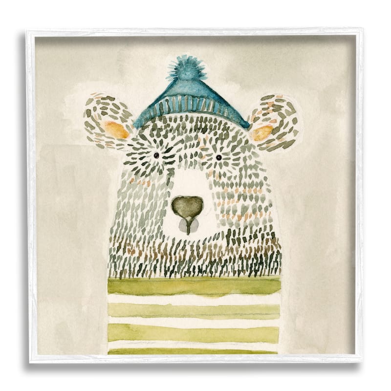 Stupell Hipster Bear with Striped Shirt Blue Beanie Framed Wall Art - Brown - 17 x 17 - White
