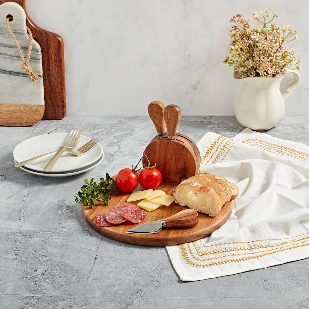 Tabletops Gallery 5-piece Acacia Wood Cheese Serving Set with Block & Knives
